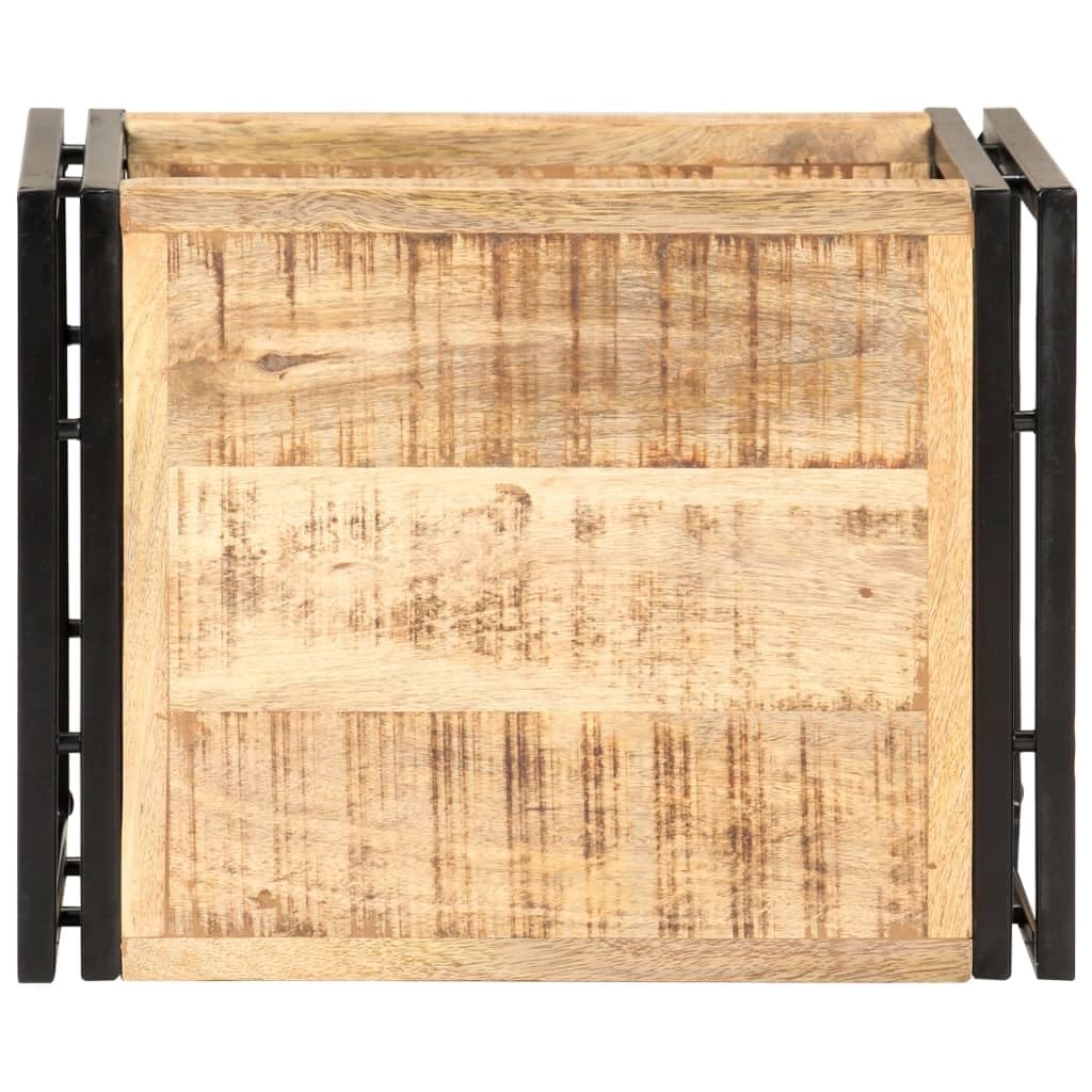 Beistelltisch aus rauem Mangoholz und schwarzem Metall 40x30x40 cm, kompakter Couchtisch mit Ablagefach, vielseitiger Nachttisch für Wohnzimmer, Büro, Balkon, platzsparende Aufbewahrung