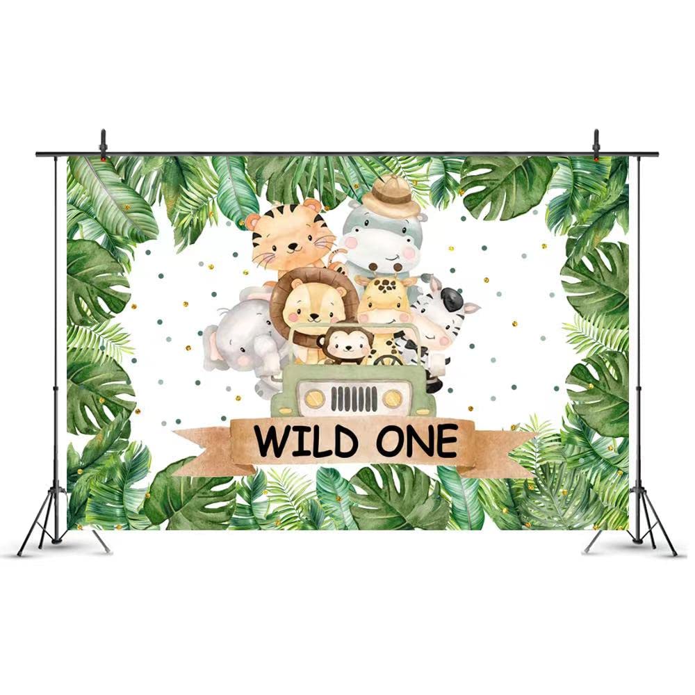 Renaiss Toile De Fond 2.5x1.8m Jungle Animals Wild One - Décoration Safari Baby Shower Et Anniversaire