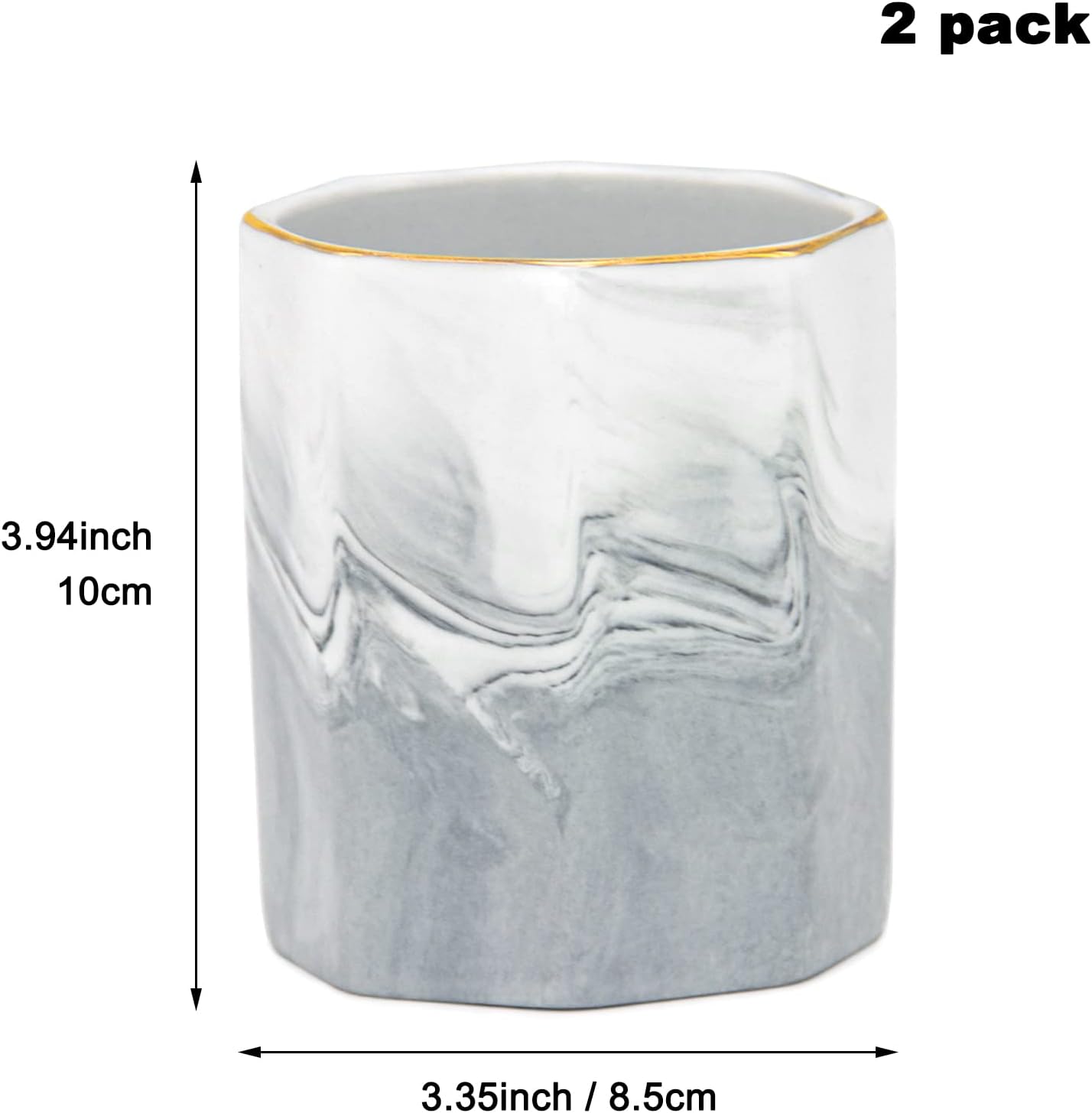 2 Pack Ceramic Pen Holder Stand,Cup for Desk Marble Pattern Makeup Brush Holder for Girls Women,Desk Accessories Holder,Durable Desktop Organizer Pencil Holder Pot Ideal Gift for Office Home (Gray)