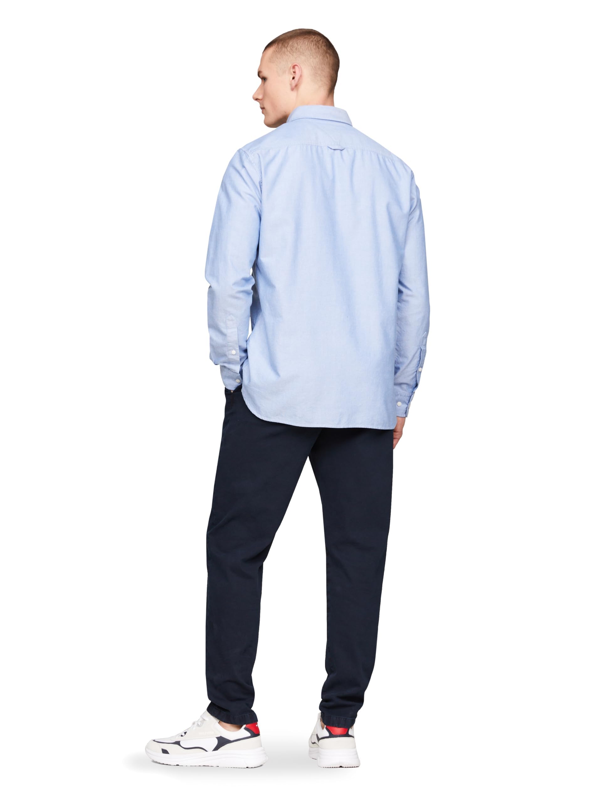 Tommy Hilfiger Camicia Oxford a Maniche Lunghe, vestibilità Normale, Camicie da Uomo, con Bottoni, Disponibile Anche in Big e Tall, Camicia Blu, L
