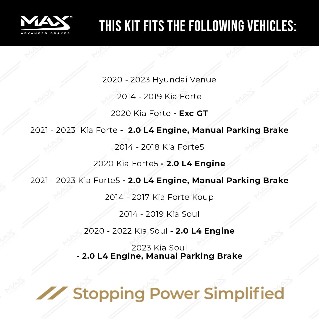 MAX Advanced Brakes - Rear Brake Kit For 2011-2020 Hyundai Elantra, 2014-2023 Kia Forte, 2014-2023 Kia Soul| Carbon Ceramic Brake and Rotor Kit| OE Replacement Brake Rotors - 4