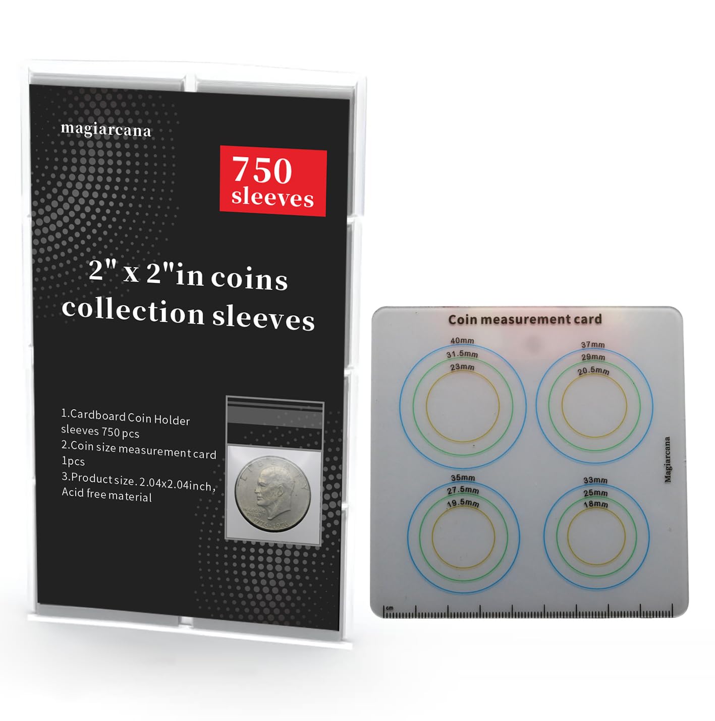 Coin Protect Sleeves and Coin Measuring Card Collection Supplies,3 Options, not Included Cardboard Coin Holders,Plastic Coin Capsules, Coin Storage Protectors Boxes (750)