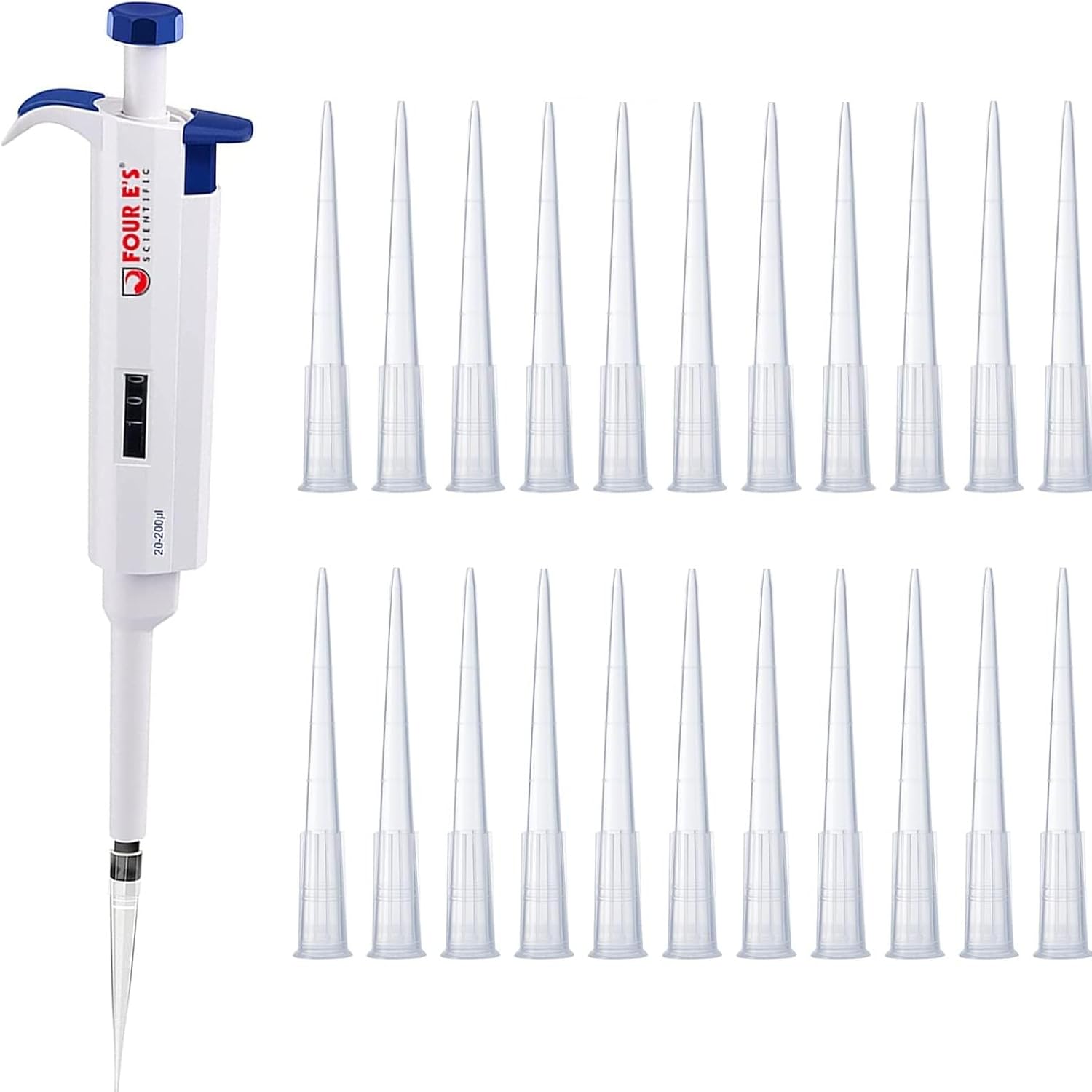 FOUR E'S SCIENTIFIC 2-20uL Micropipette with 1000pcs 200ul Pipette Tips