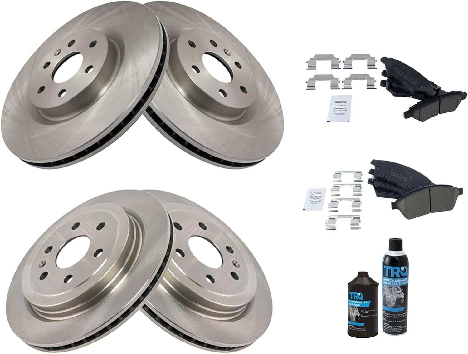 TRQ Front and Rear Brake Pad & Rotor Kit Brake Chemical Kit Brake Pads Brake Rotor Ceramic Compatible with 2010-2016 Cadillac SRX