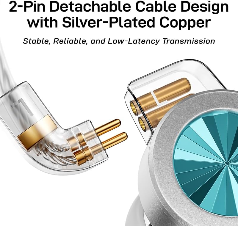 Close-up of the 2-pin detachable cable connection on the Letshuoer D02 IEMs.