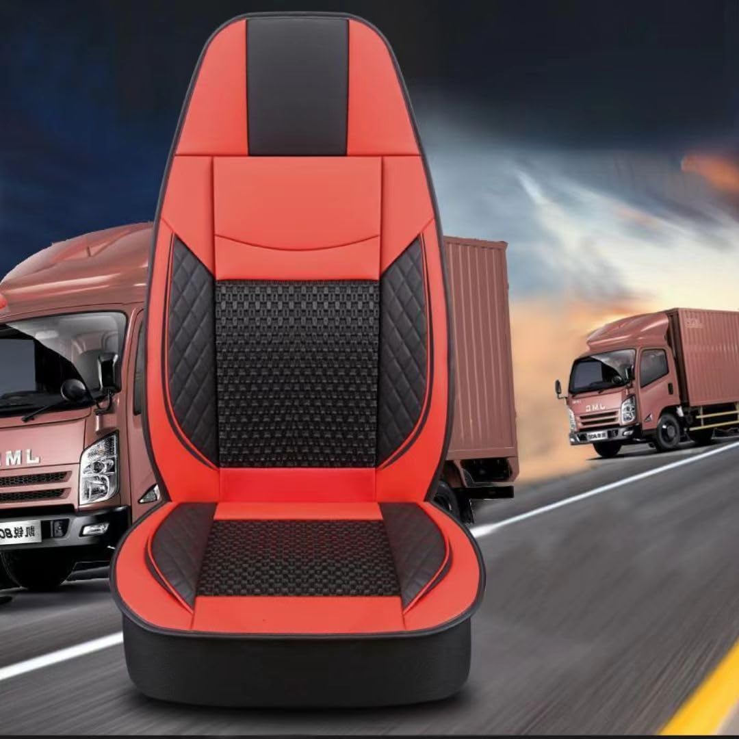Coprisedili Camion per Volvo FH FM FMX Fe FL,Nero/Rosso/Marrone/Blu Protezione Sedili Maglia Pelle Guidatore Passeggero Anteriore Ergonomico Lombare Accessori Interno Camion,Version 3-Red