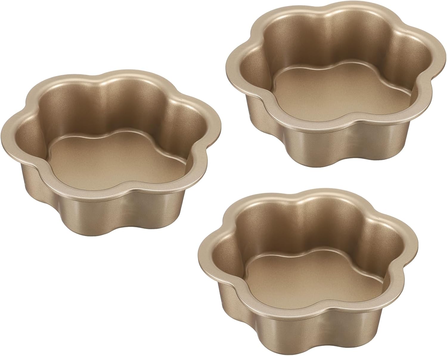 uxcell 8 Inch Flower Shaped Cake Pans, 3pcs Non-Stick Cheese Cake Pans with Removable Bottom Leak Proof Cake Baking Pans for Birthday Wedding Cakes Baking, Gold