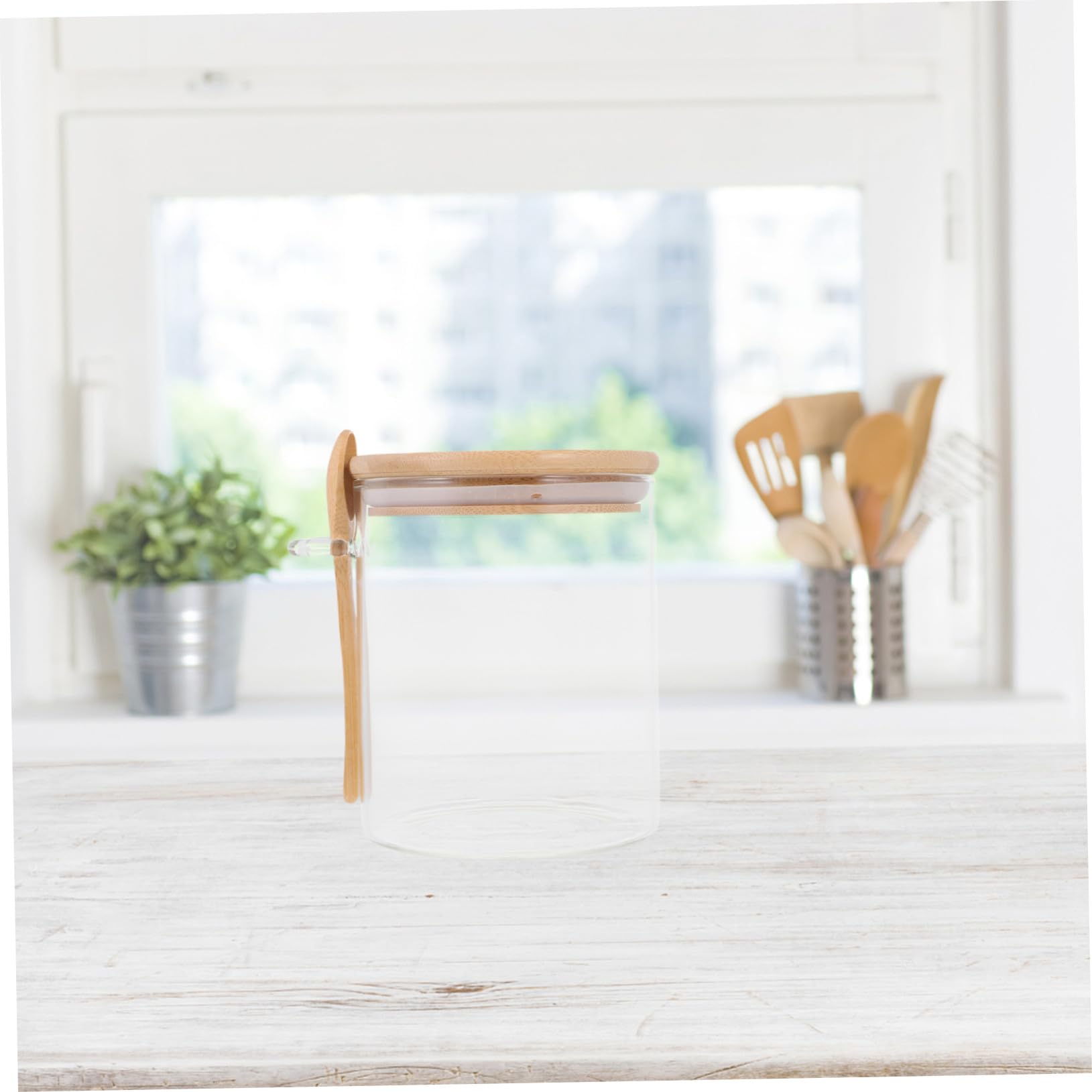 VALICLUD 2 Stück Teiliges Glas Vorratsglas mit Holzdeckel und Löffel Luftdichte Küchen Aufbewahrungsgläser für Kaffee Tee Gewürze Bpa freies Food Storage Jar Stapelbar und Robust