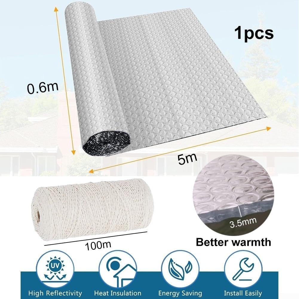 Doppelseitige Aluminium-Luftpolsterfolie für Winterpflanzenschutz mit Frostschutz und wasserdichter Isolierung für Gartentöpfe im Freien in Silberfarbe (0,6 x 6 Meter)