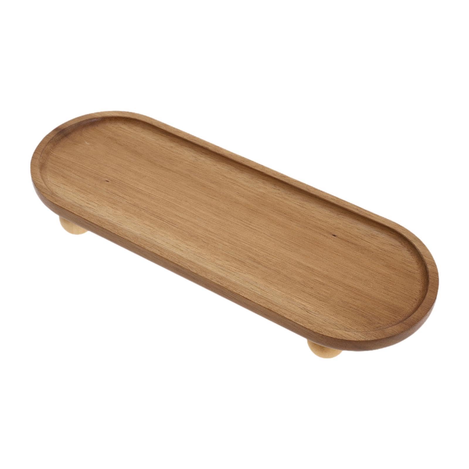 Baoblaze Wooden Riser Tray Pedestal Stand Platter Decorative Plate Holder Jewelry Candle Tray Wooden Soap Dish Trays for Display for Sink Living Room Birthday Candle Wedding, Long Oval