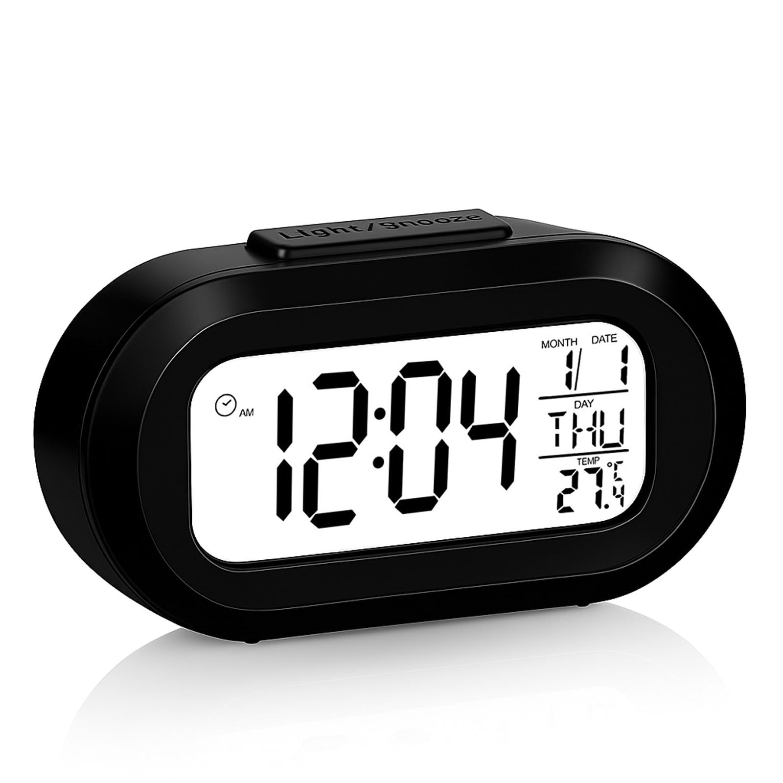 ZYCEHO Digital Alarm Clock, Alarm Clocks Bedside, Small Digital Clock with Smart Night Light, 12/24H & Temperature Display, Snooze Function, Battery Operated for Travelers and Kids (Black)