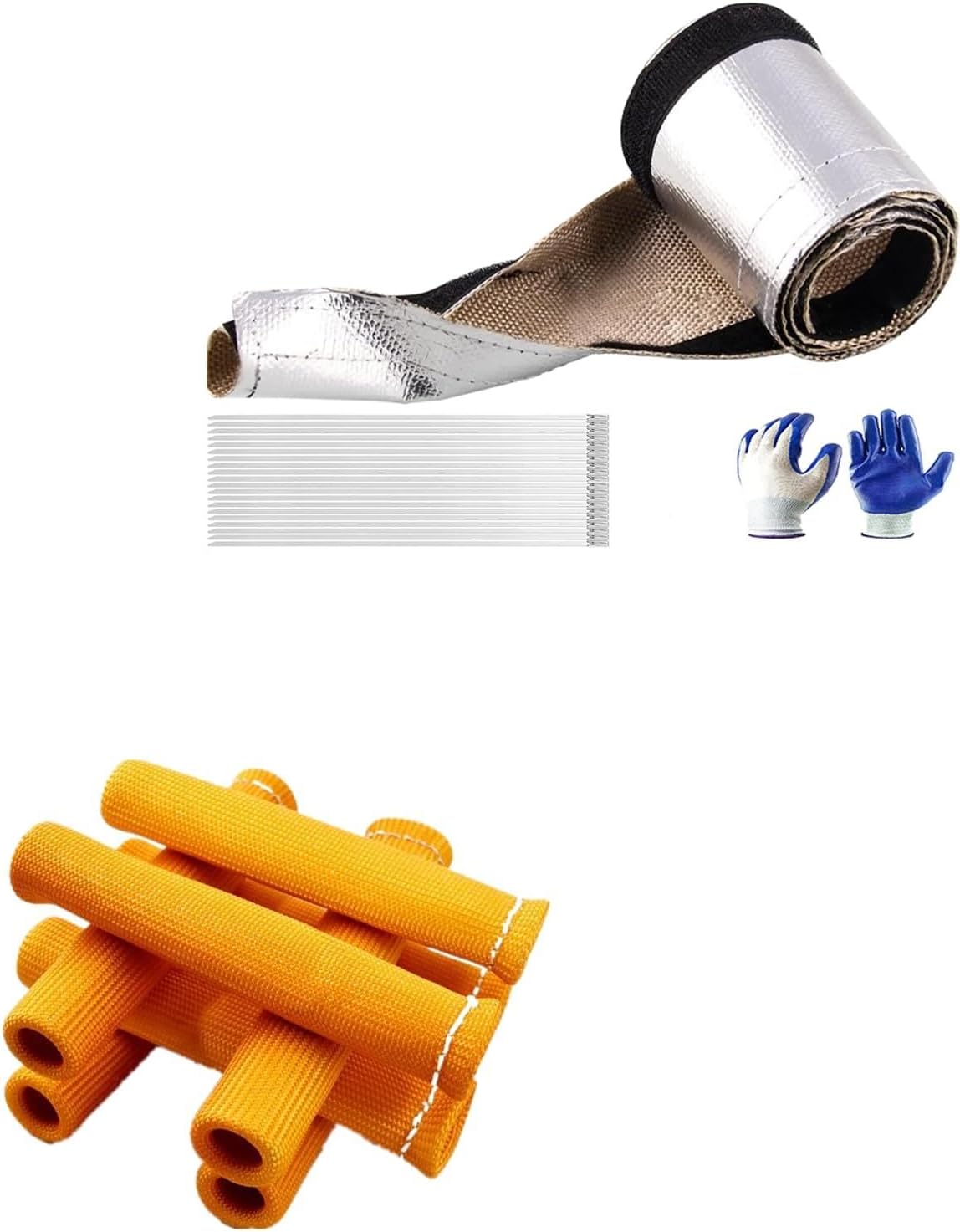 1" I.D.x 10FT Silver Heat Shield Fuel line Wire Heat Sleeve for Ultimate Heat Protection Hose Wire Sleeving with 20 PCS Stainless Steel(304) Cable Metal Ties with 8 PCS 2500° Spark Plug Wire Boots