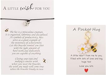 Bee Bracelet for Women - Bee Keychain, Adjustable String Wish Bracelet, Pocket Hug Gift, Good Luck Gift, Gifts for Best Friends,Bees Stuff Gifts for Women, Keyring for Wallet Purse Backpack Accessory
