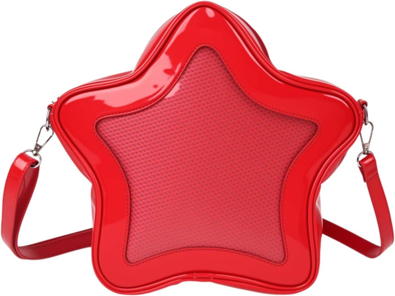 Star Shape Ita Bag Pins Display Crossbody Bag PU Leather Backpack Y2k Aesthetic Cute Handbag (Black)