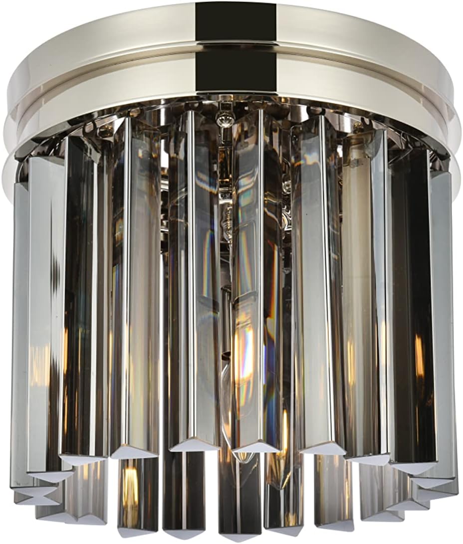 Elegant Lighting Sydney Collection 1208F12PN-SS/RC 3-Light Flush Mount with Royal Cut Silver Shade Crystals, Polished Nickel Finish