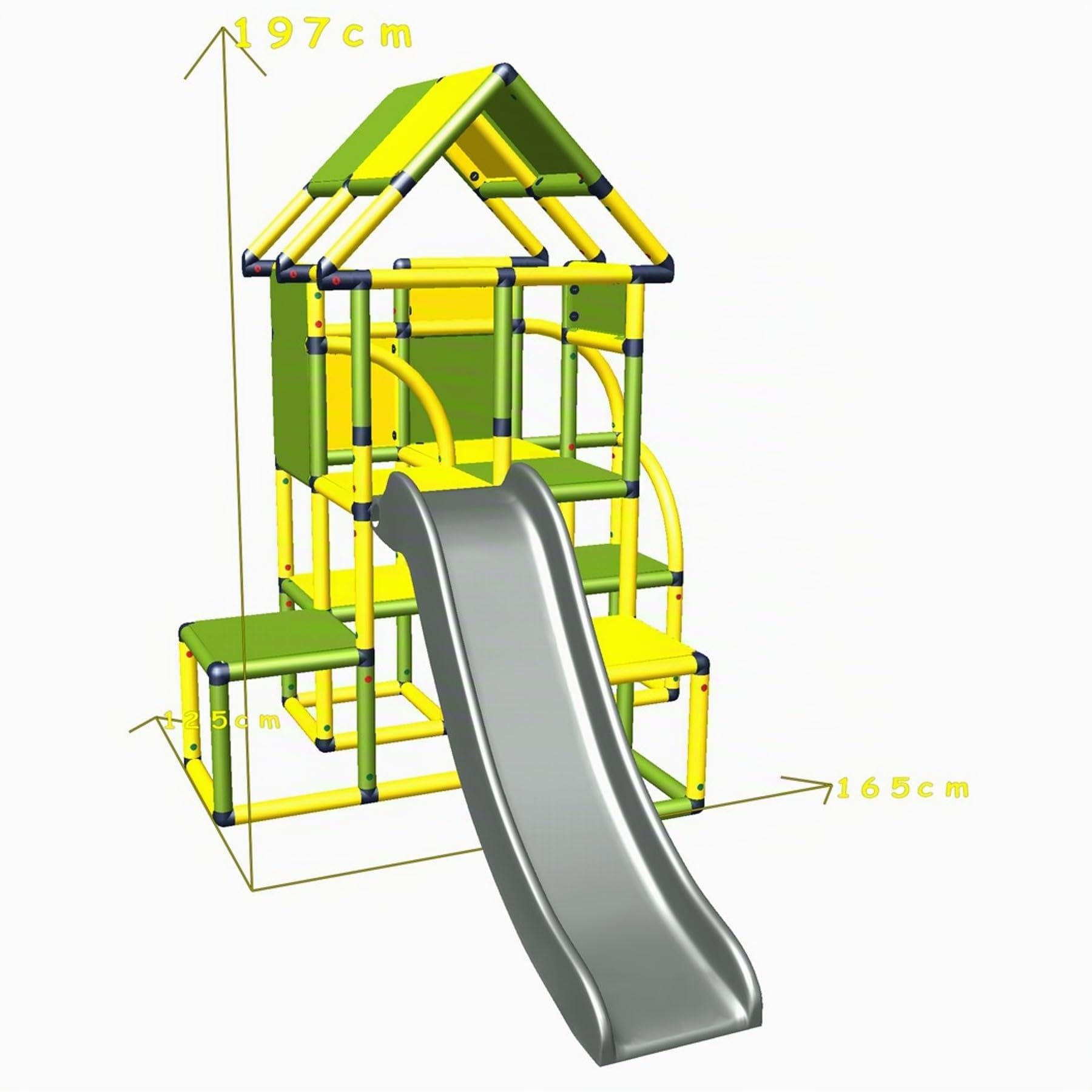 Move and stic Lina großer Spielturm/Spielhaus Kletterturm mit Rutsche für Kleinkinder (gelb apfelgrün)