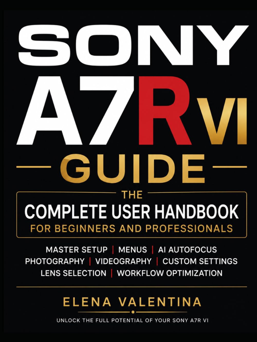 Sony A7R VI Guide: The Complete User Handbook for Beginners and Professionals—Master Setup, Menus, AI Autofocus, Photography, Videography, Custom Settings, Lens Selection, and Workflow Optimization