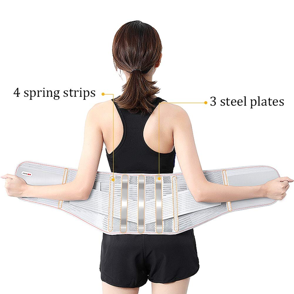 Faja Lumbar para Espalda, Cinturon Lumbar con 3 Barras De Soporte + 4 Barras De Resorte, Correas De Ajuste Dobles, para Fijar La Columna Lumbar Y Aliviar El Dolor Lumbar