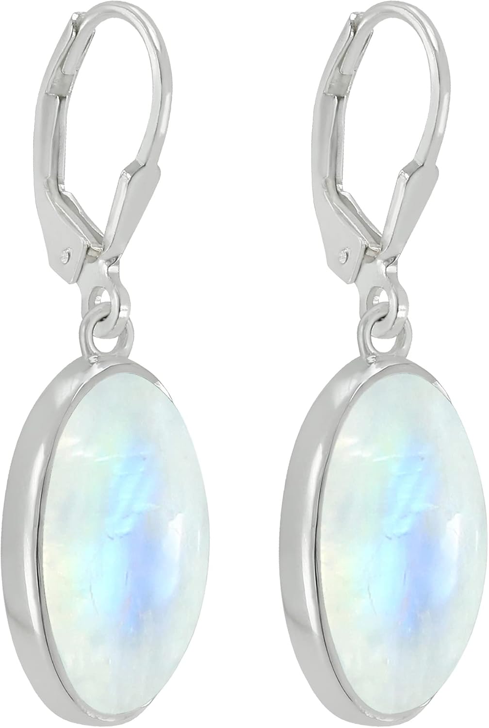 Natural Moonstone/Labradorite/Crystal/Amethyst Oval Gemstone Dangle Earrings - 925 Sterling Silver Plated Birthstone Earrings for Women - Handmade Leverback Jewelry Gifts for Her