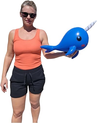 Miniatura 5 de Narval inflable de 24 pulgadas (azul) para decoración de fiesta de cumpleaños (12 unidades)