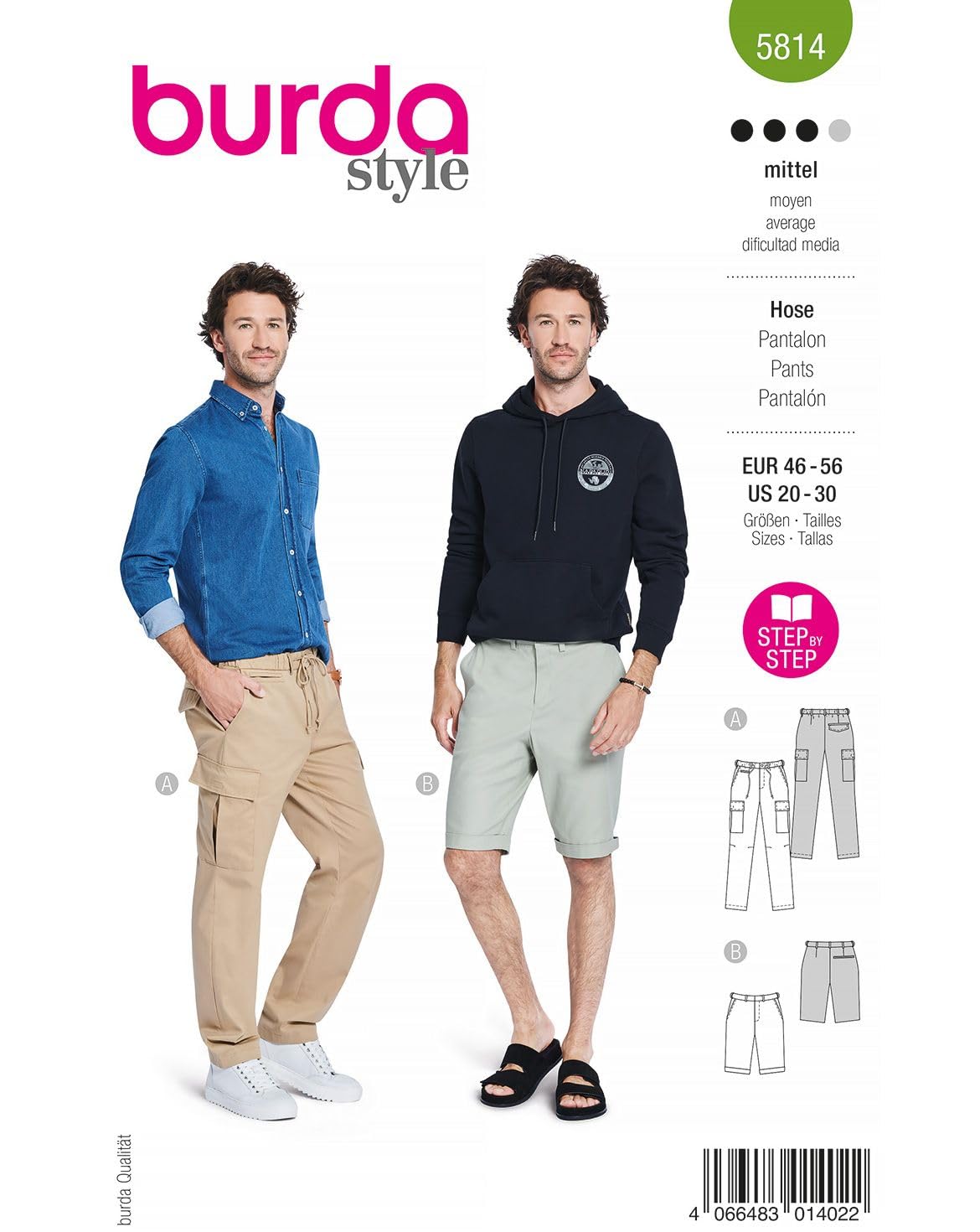 Patron De Couture Burda Style #5722 - Pantalon Plissé Et Pantalon De Costume Pour Homme, Tailles 46 à 56 - Niveau Moyen, Tissu Coton Ou Laine - 6