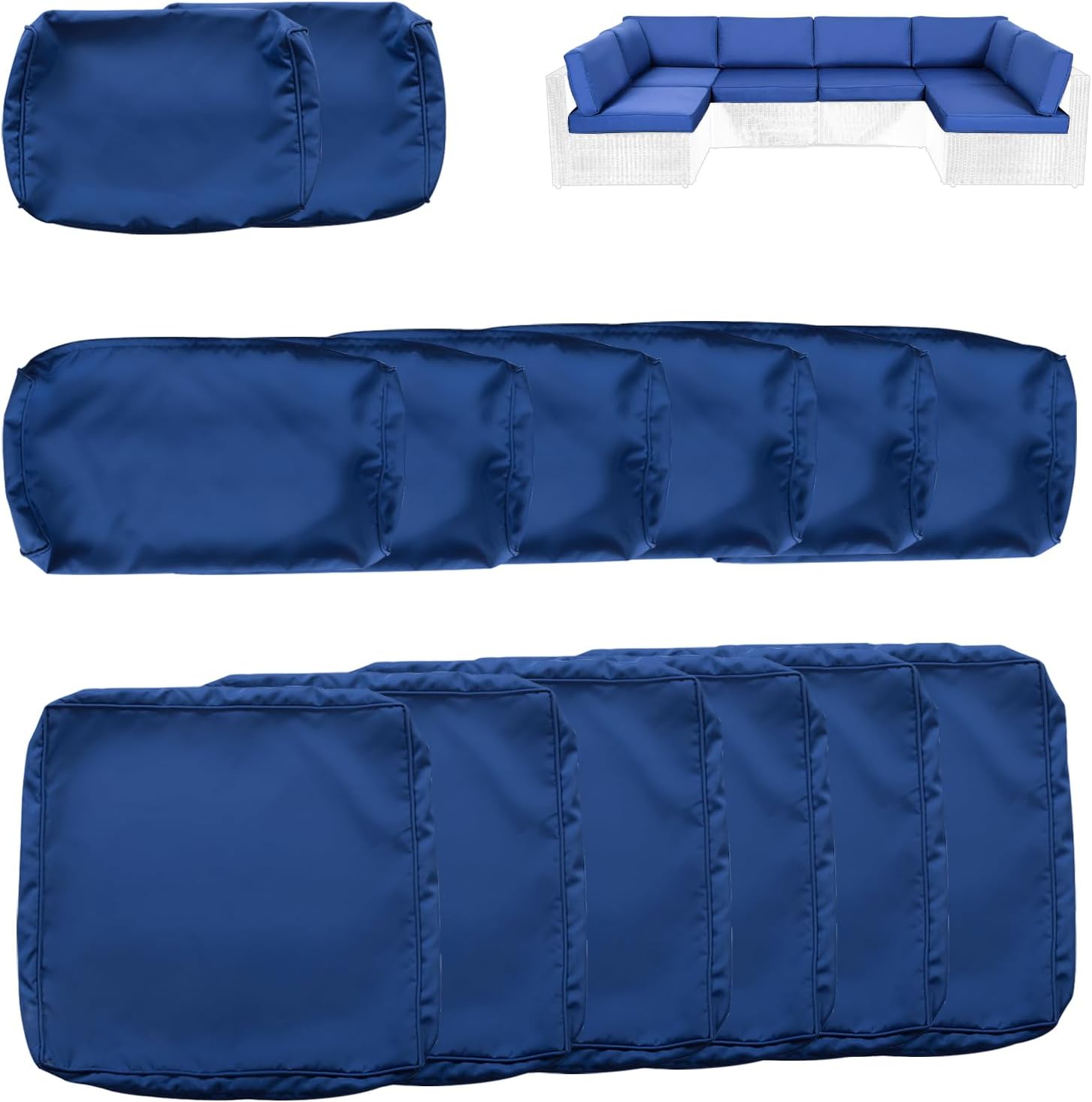 14 Pcs Outdoor Cushion Covers - Replacement Patio Cushion Slipcovers Outdoor Sofa Cushion Covers Waterproof Zipper Sofa Covers, Dark Blue