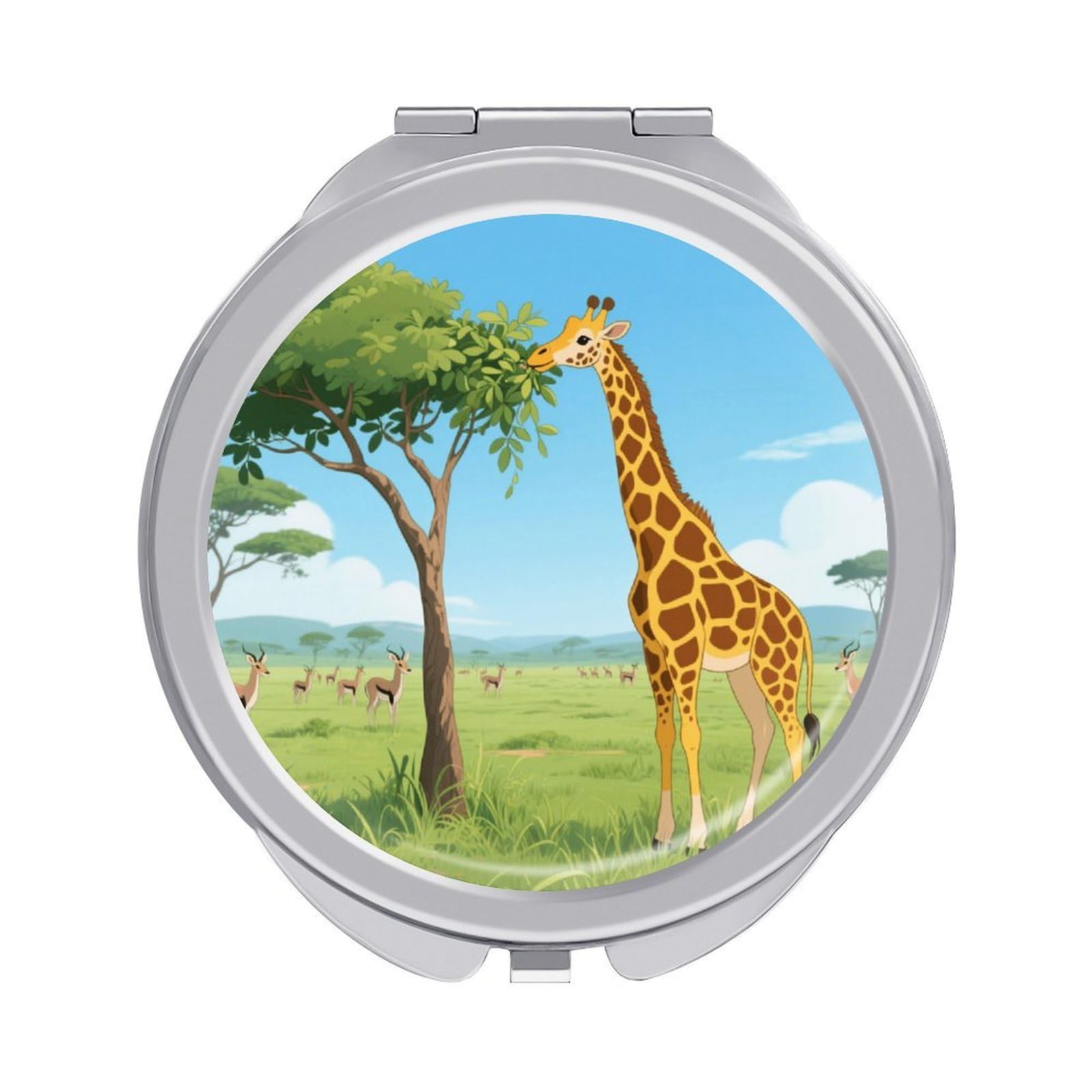 Fekiloot Style Giraffe Eating Leaves Travel Makeup Mirror Handheld Compact Mirror Portable Pocket Mirror Double-Sided 1X/2X Magnifying For Handbag And Purses