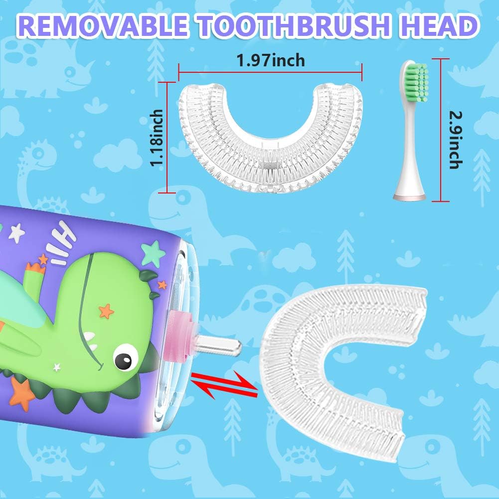 Kids Electric Toothbrush U Shape Dinosaur Ultrasonic Automatic Toothbrush with Replacement Soft Bristles Heads Six Modes 360°Oral Cleaning IPX7 Waterproof Smart Rechargeable Toothbrush (2-6 Year Old) : Everything Else