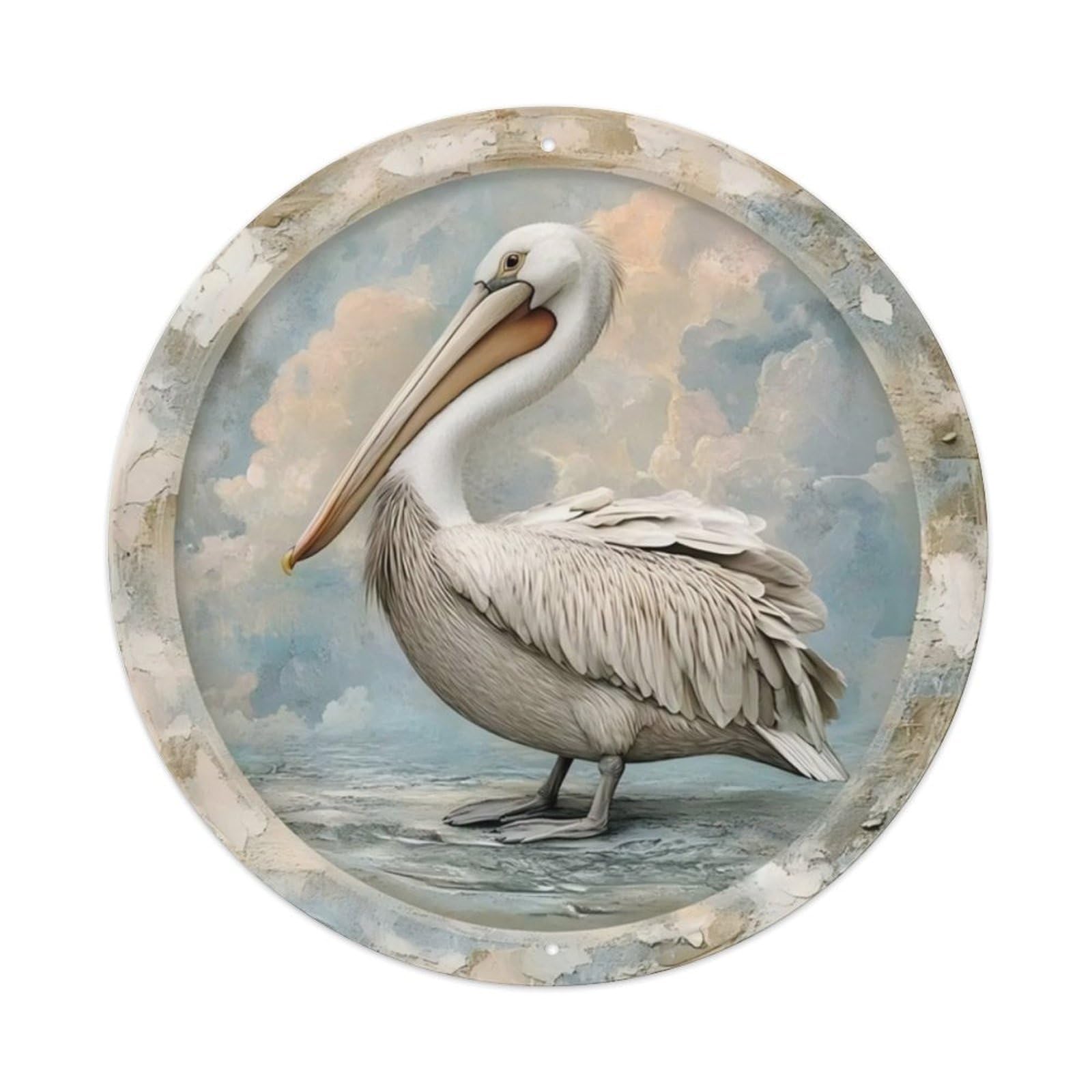 Vintage Framed Pelican Scenery Wall Sign Vintage Aluminium Metal Sign, Retro Wall Decor for Home, Bar, Garage & Farmhouse 20x20cm