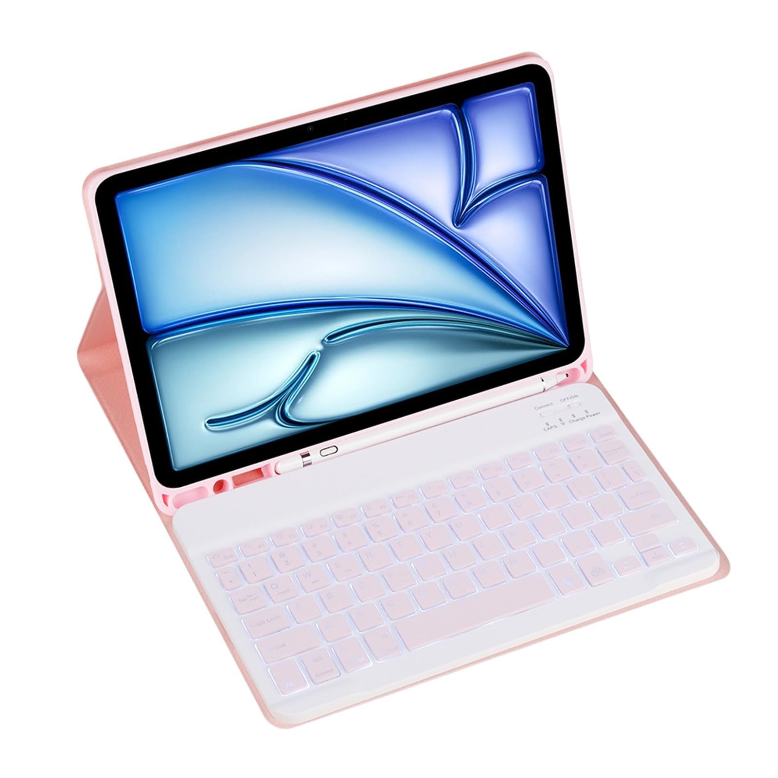 Magnetic Detachable Wireless Keyboard & Mouse Combo with Built in Pen Holder Leather Cover for iPad Mini 7/Mini 6 Tablet Keyboard Case (Pink,Backlight