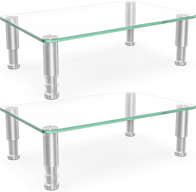 Paquete de 2 elevadores para monitor de computadora con soporte de escritorio multimedia ajustable en altura para TV LED LCD de pantalla plana, computadora portátil/portátil/Xbox One