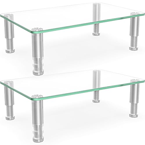 2 Pack Computer Monitor Riser with Height Adjustable Multi Media Desktop Stand for Flat Screen LCD LED TV, Laptop/Notebook/Xbox One - Clear