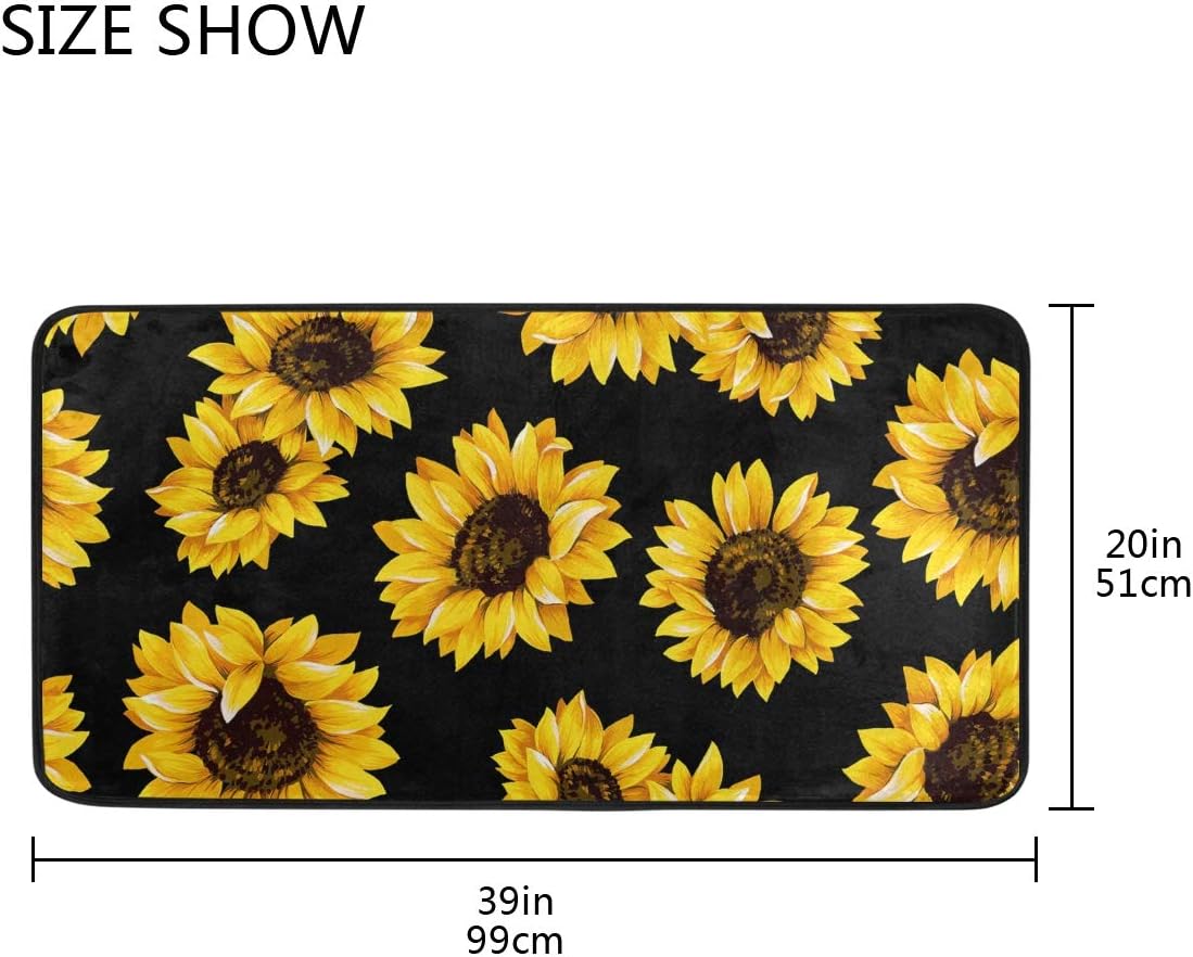Kitchen Rugs Sunflower Black Design Non-Slip Soft Kitchen Mats Bath Rug Runner Doormats Carpet for Home Decor, 39" X 20"