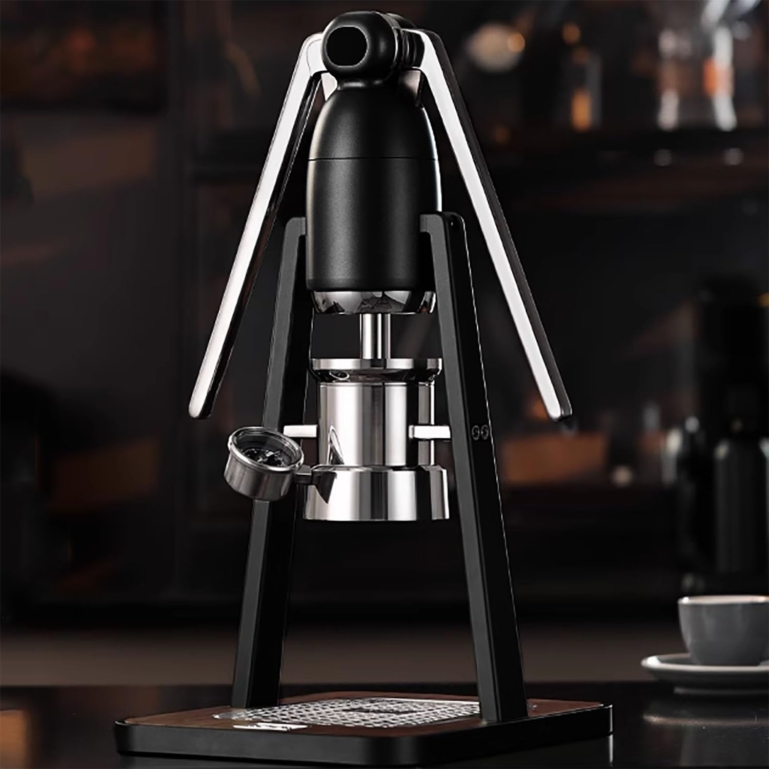 Macchina da caffè portatile a pressione manuale, macchina per espresso a leva manuale con ciotola per polvere, per uso commerciale domestico all'aperto (nero)
