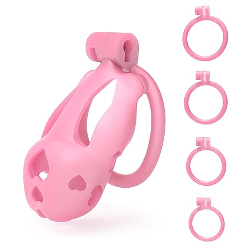 FYJENNICC Penis Cage Chastity Cage - Lightweight Resin Male Chastity Device with Invisible Lock, Bondage Gear for Men Beginner-Friendly Design with 4 Adjustable Rings Adult Sex Toy (Pink, Small) - Small - Pink