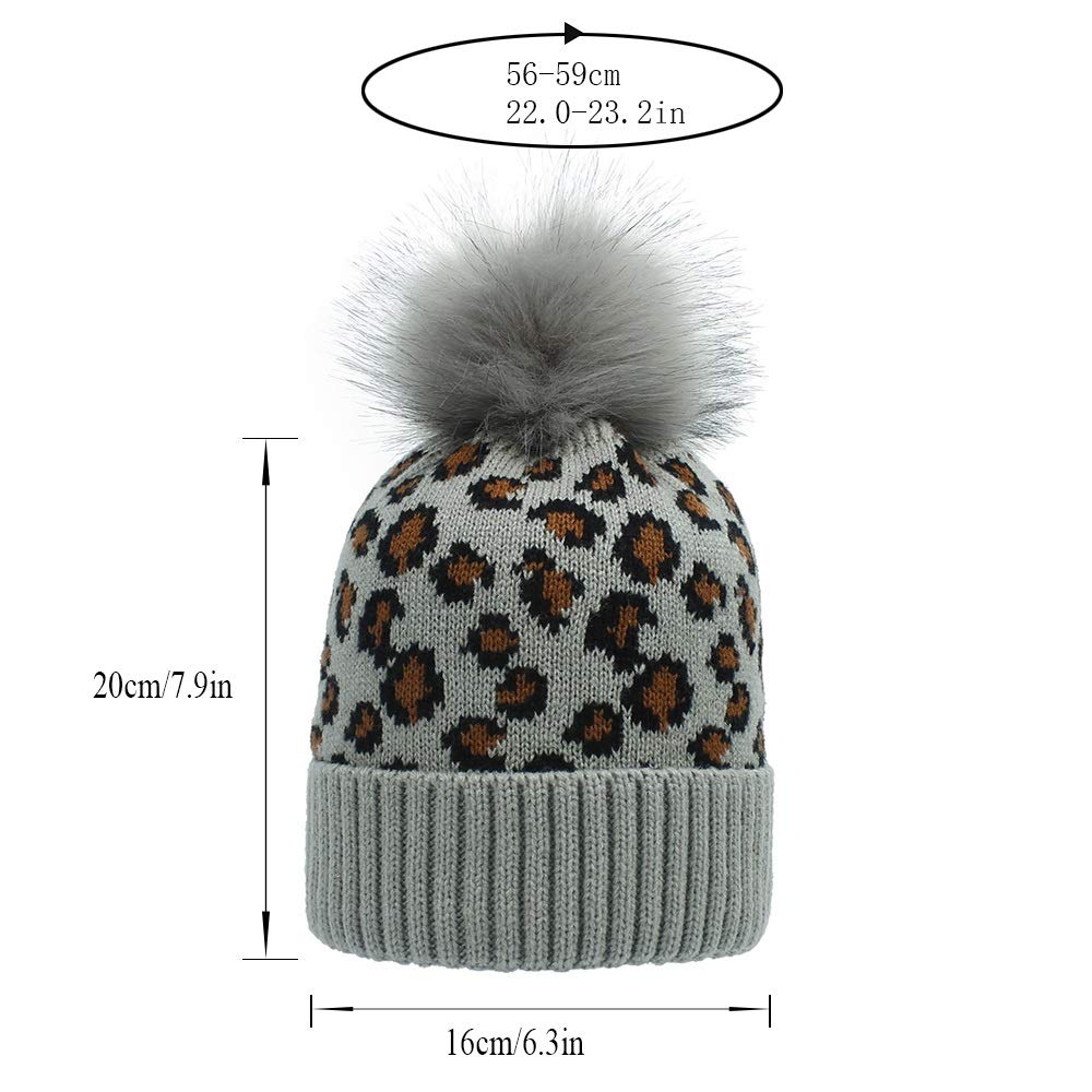 VALICLUD Bonnet Tricoté Hiver Pour Femme Style Léopard Avec Pompon