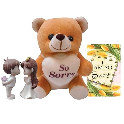 Saugat Traders Sorry Gift for Girlfriend, Boyfriend - Apology Greeting Card, Teddy Bear Soft Toy, Love Couple Showpiece 