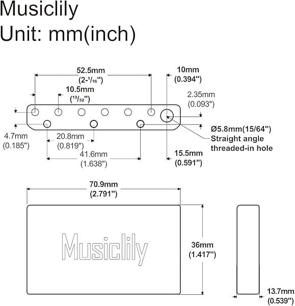 Musiclily Ultra10.5mmブラス36mm 短いトレモロブロック Squier Bullet Stratといくつかのインポートエレキギター用