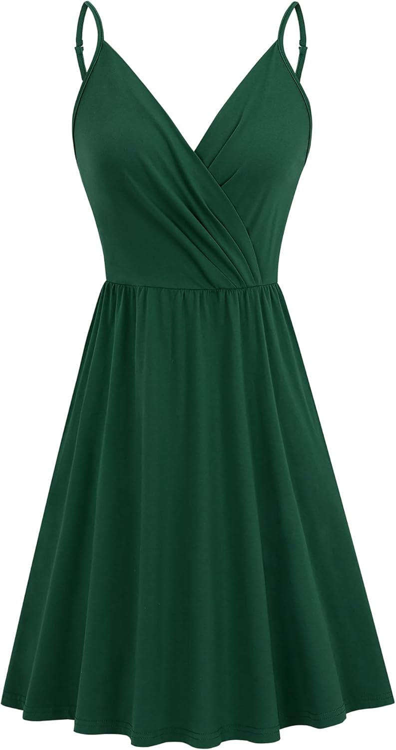 Newshows Women's Summer Dress 2025 Spaghetti Strap Sleeveless V Neck Casual Swing Sundress with Pockets - Image 4