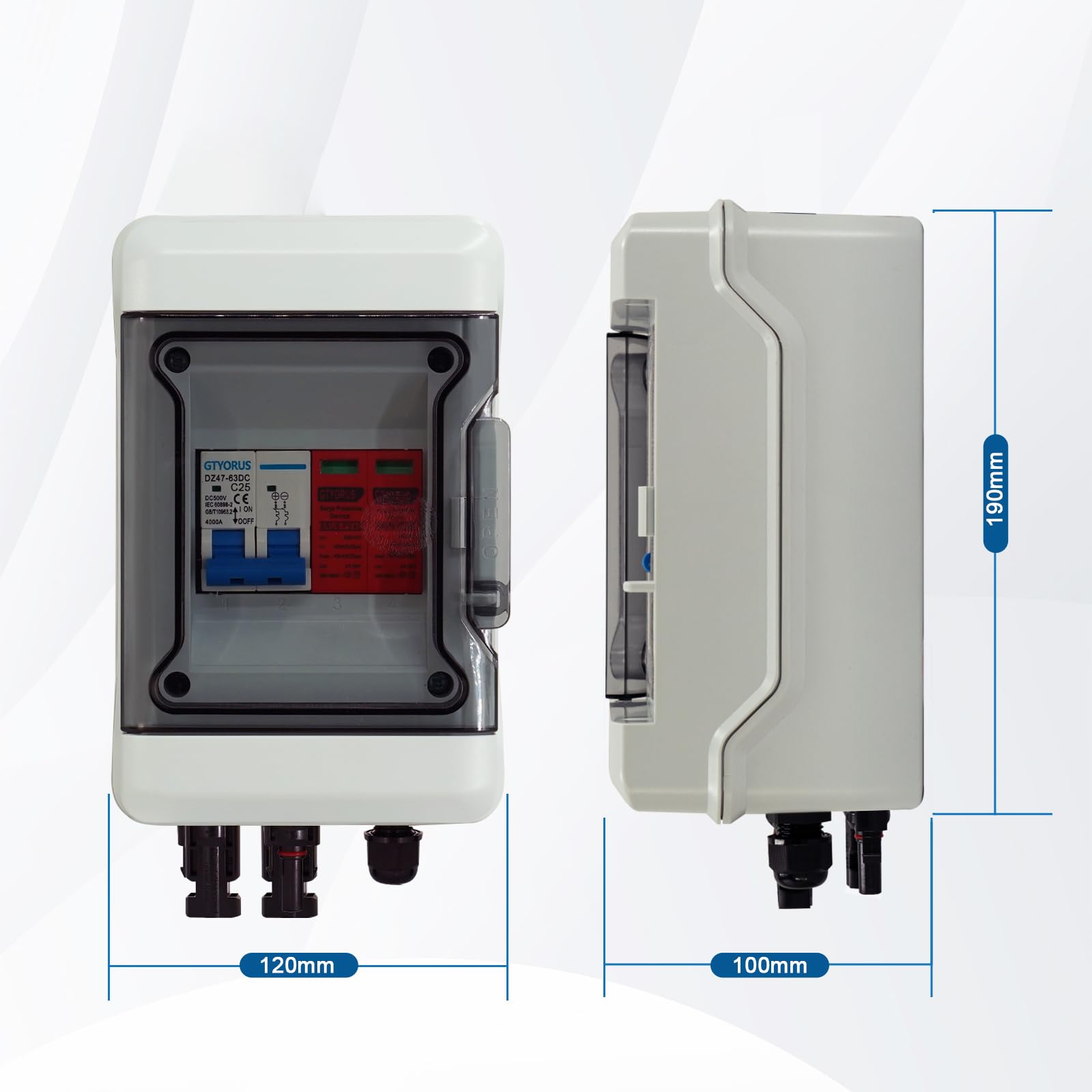 Scatola di Giunzione Solare, Protezione Contro Le Sovratensioni IP65, Interruttore Fotovoltaico 1 Stringa DC 500 V Con Spina Solare (1 in 1 Uscita, 25A)