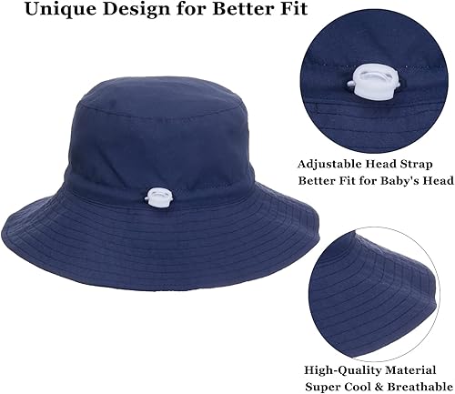 Miniatura 5 de Sombrero de sol para bebé de verano UPF 50+, sombrero de pescador de ala ancha, sombreros de playa para bebés niños y niñas de 0 a 6 años