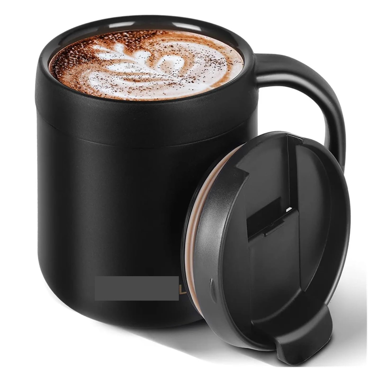Taza de café aislada con asa, vaso acero inoxidable, tazas té labio para Café(500ml,Black)