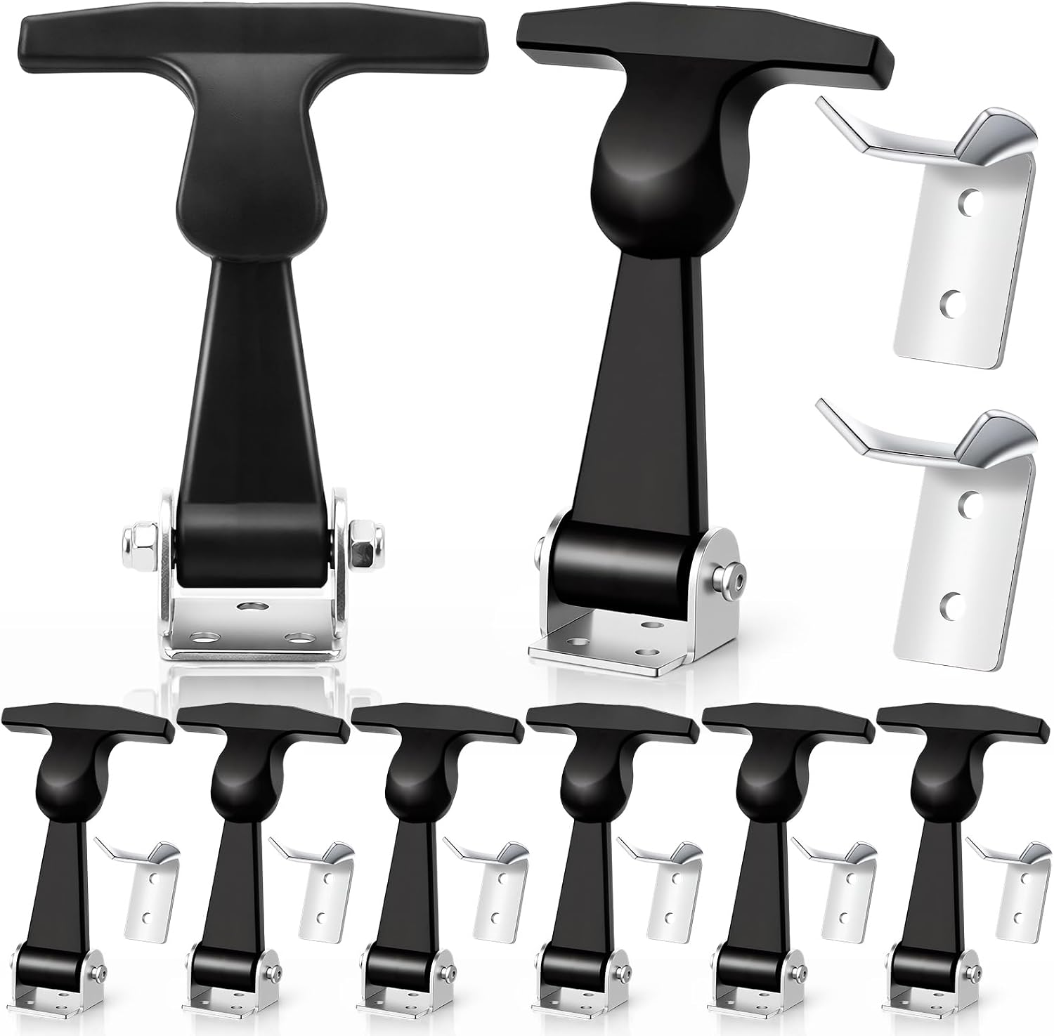 Mudder 10 Pcs Elastic Stainless Steel Rubber Hood Latch 4.7 Inches Flexible T Handle Hasp Rubber Hold Down Latch with Brackets for Toolboxes, Vehicle Engines, Hoods
