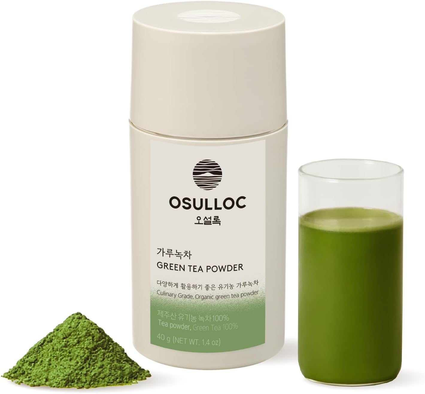 OSULLOC Matcha Powder (Unsweetened), Premium Organic (USDA) Pure Leaf Green Tea from Jeju, 1.41 oz, 40g