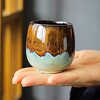 Vista 3 de Tazas de cerámica para café expreso, tazas de té pequeñas, tazas de degustación, taza mate de cerámica (2 x 3 onzas, marrón)