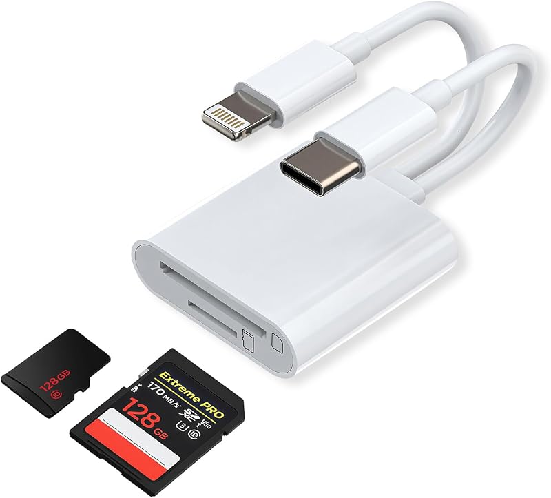 2in1 SDカードリーダー【2026年MFI認証】SDカードリーダー ライトニング 同時にUSB-Cポートをサポート USB 3.0 双方向高速転送対応 設定不要 写真/ビデオ/ドキュメント読み取り機能 Androidスマートフォン/iPhone 17/16/15/14/タブレットおよびその他のiOS/USB-C対応デバイスに対応