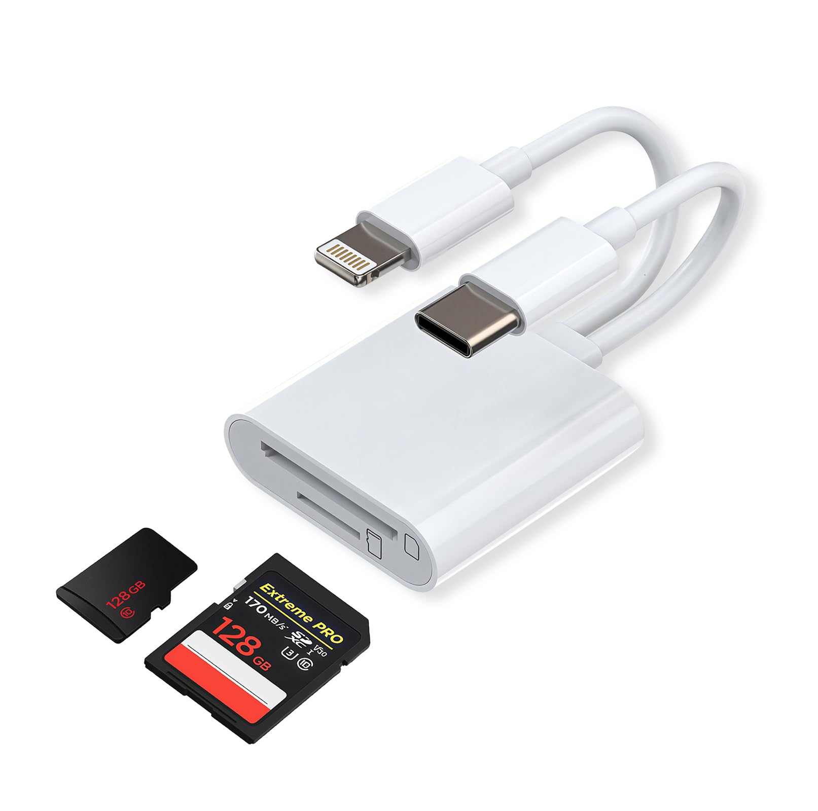 2in1 SDカードリーダー【2026年MFI認証】SDカードリーダー ライトニング 同時にUSB-Cポートをサポート USB 3.0 双方向高速転送対応 設定不要 写真/ビデオ/ドキュメント読み取り機能 Androidスマートフォン/iPhone 17/16/15/14/タブレットおよびその他のiOS/USB-C対応デバイスに対応 - 1