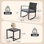Qsun 3 Pièces Ensemble de meubles de patio extérieur Rocking Bistro Set de conversation en rotin extérieur avec table de café pour jardin Balcon côté piscine (Coussin gris)