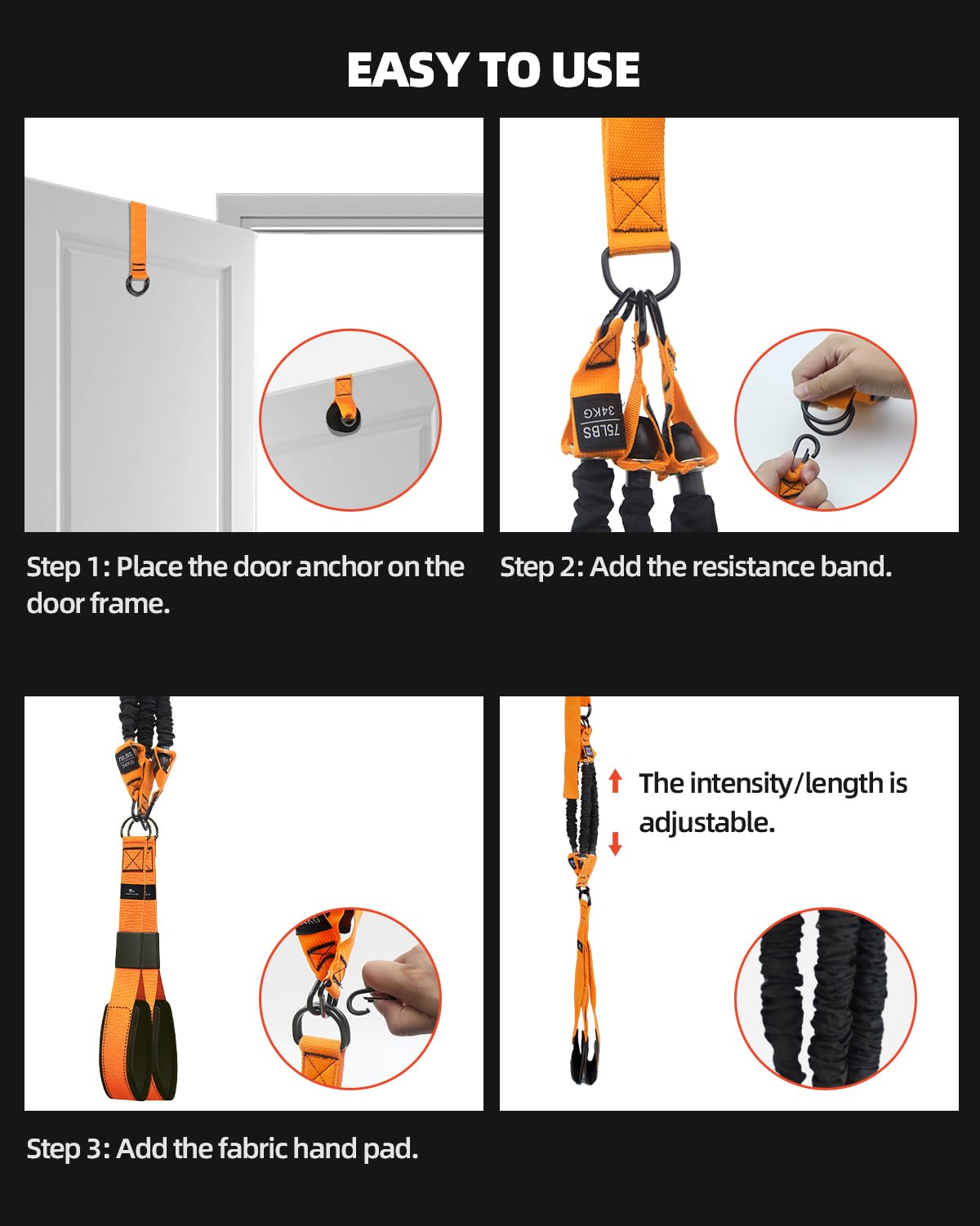 Abahub Set di Bande per Tricipiti con Ancoraggi Porta Regolabile, Banda Tricipiti per Fitness Casa, Allenamento Braccia e Esercizi Forza, Include Maniglie e Borsa, Principianti Home