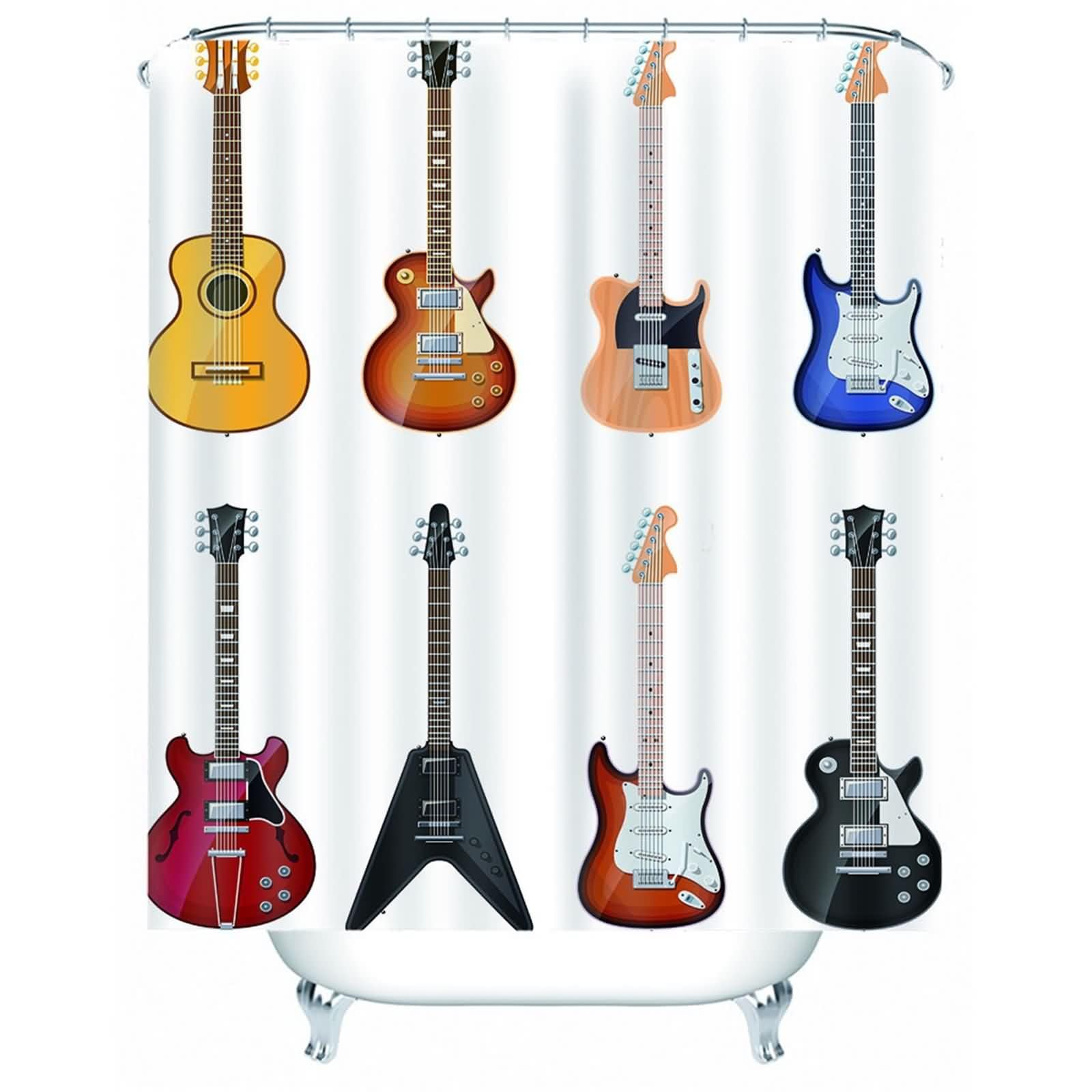 Rideau douche parapluie tissu anti-condensation manga guitares 220x180